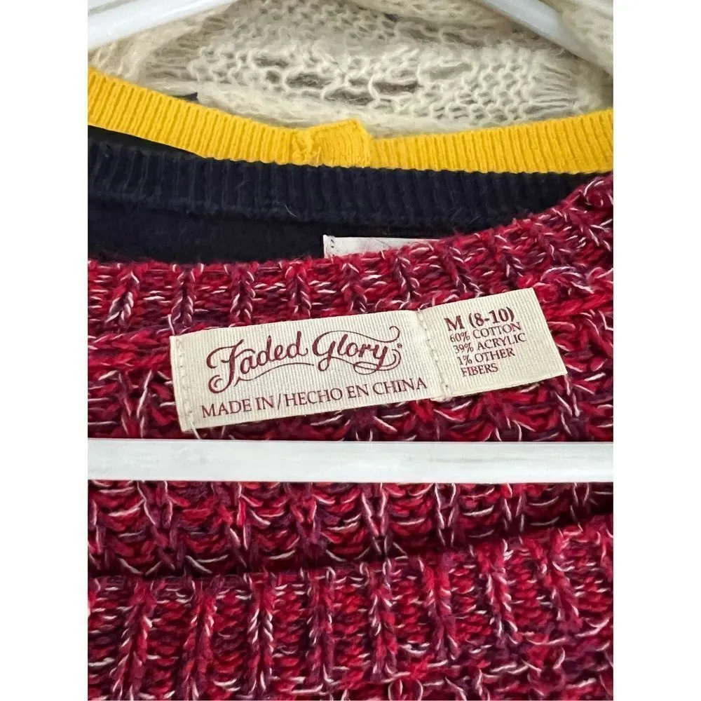 Faded glory red and white specked chunky loose knit sweater M